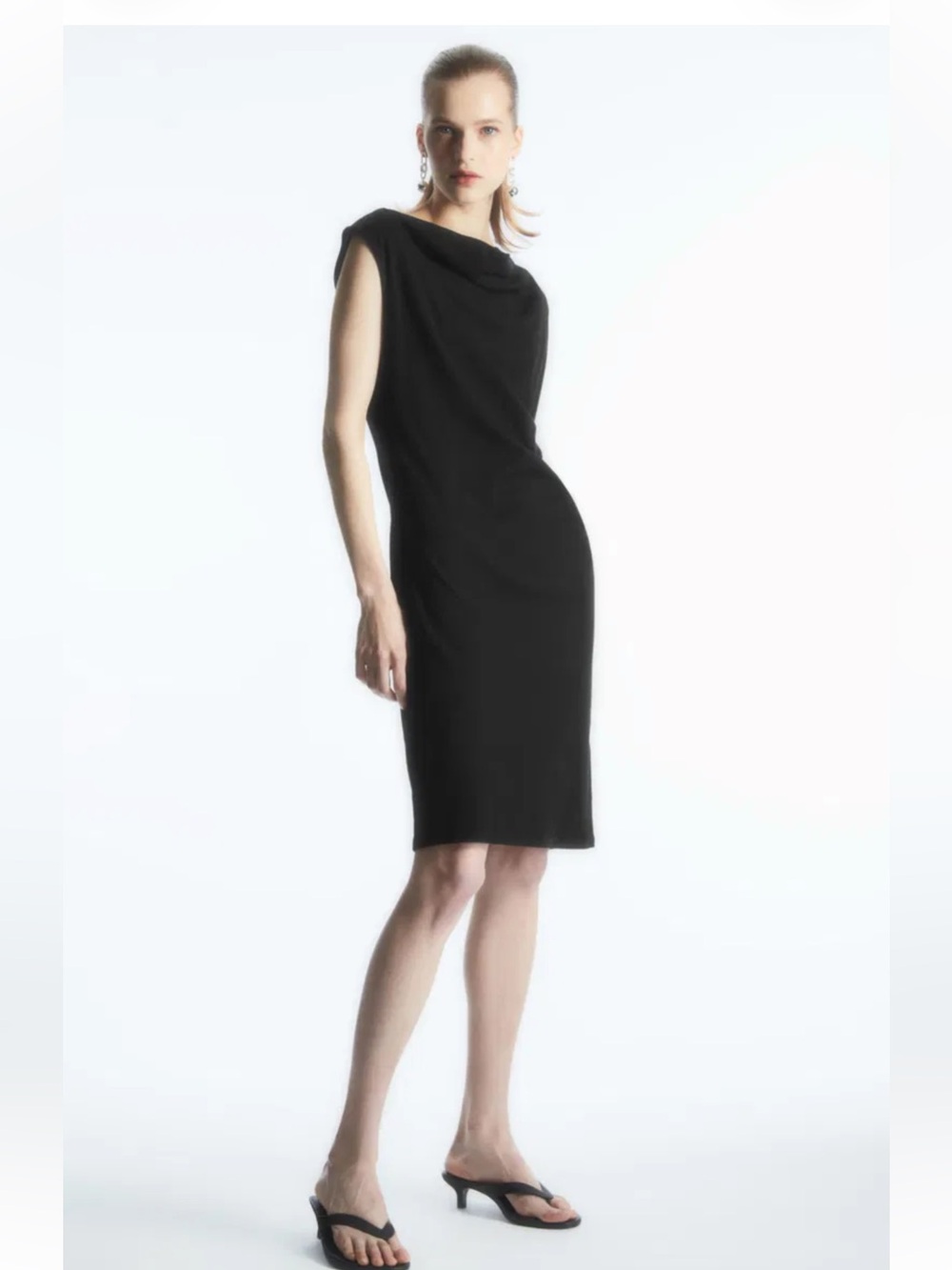 COS Black Draped Cowl Neck Midi Dress